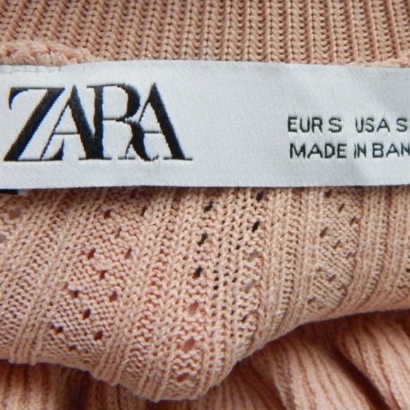 Zara Pointelle Ruffle Trim Mock Neck Sweater Top - Picture 3 of 4